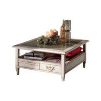 Tavolino quadrato 2 cassetti 2 tiretti legno shabby 90x90x48 - Mobili 2G