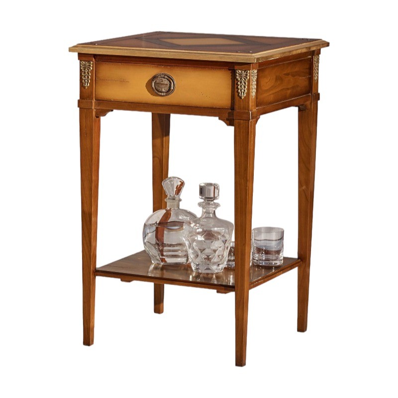 Tavolino quadrato classico legno ciliegio intarsio bassano 50x50x77 - Mobili 2G