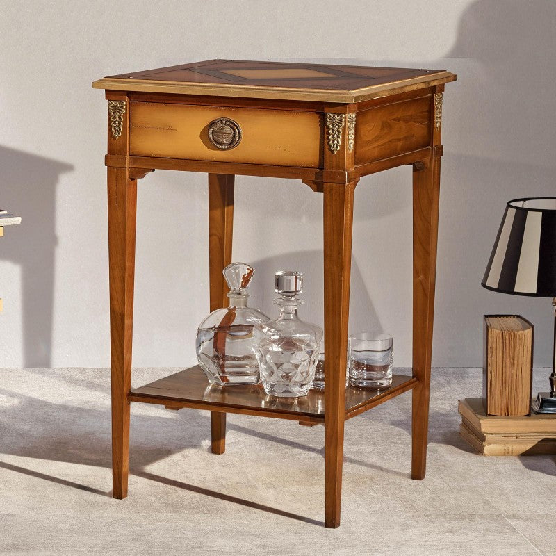 Tavolino quadrato classico legno ciliegio intarsio bassano 50x50x77 - Mobili 2G