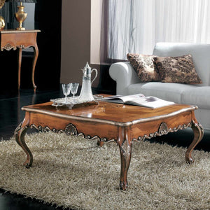 Tavolino quadrato classico legno intarsio bassano argento 104x104x48 - Mobili 2G