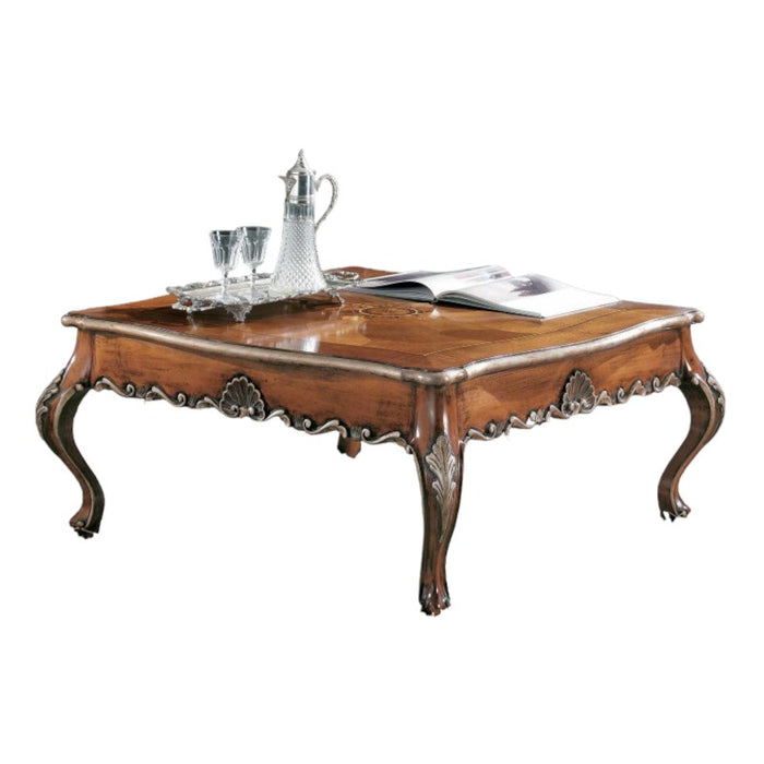 Tavolino quadrato classico legno intarsio bassano argento 104x104x48 - Mobili 2G