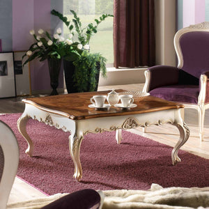 Tavolino quadrato classico legno intarsio shabby 104x104x48 - Mobili 2G