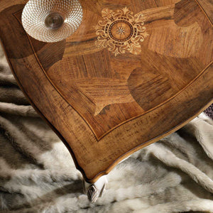 Tavolino quadrato classico legno intarsio shabby 104x104x48 - Mobili 2G