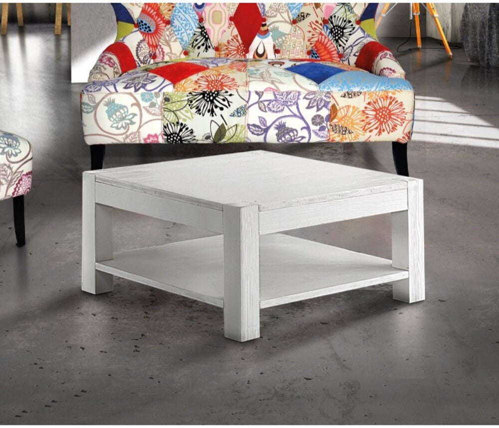 Tavolino quadrato in abete bianco spazzolato 80x80x40