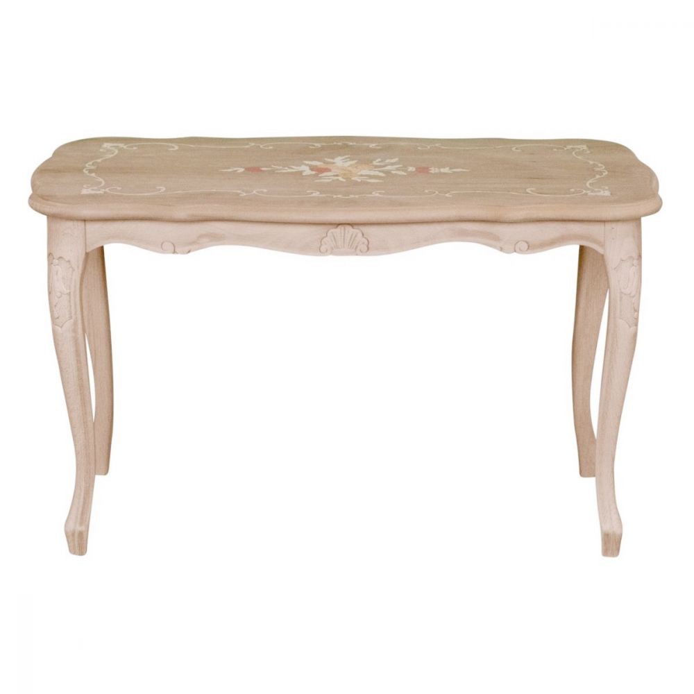 Tavolino rettangolare legno massello intagliato grezzo 77x43x46 - Mobili 2G