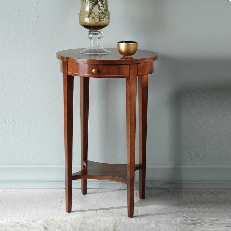 Tavolino rotondo 1 cassetto legno grezzo 48x48x72 (3114) - Mobili 2G