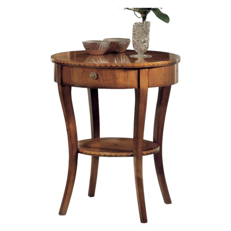 Tavolino rotondo classico 1 cassetto legno bassano 61x61x72 - Mobili 2G