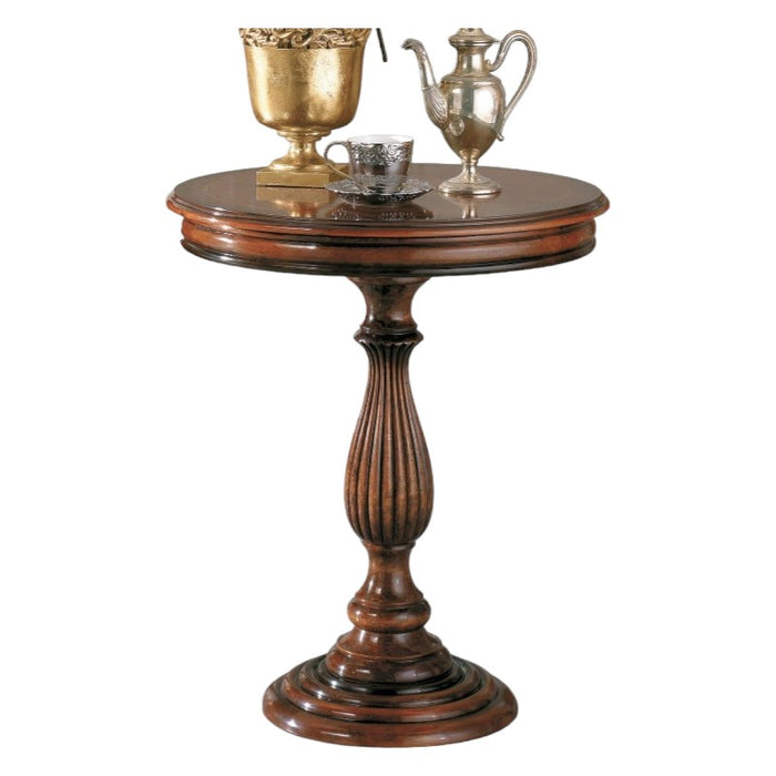 Tavolino rotondo classico intarsio legno bassano 60x60x71 - Mobili 2G