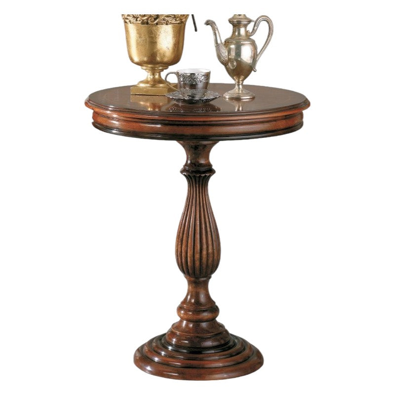 Tavolino rotondo classico intarsio legno bassano 60x60x71 - Mobili 2G