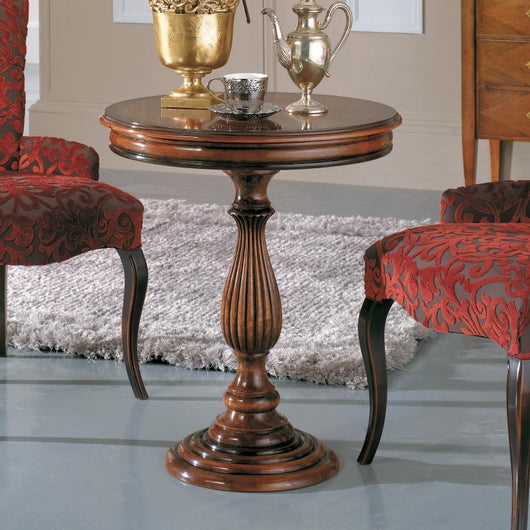 Tavolino rotondo classico intarsio legno bassano 60x60x71 - Mobili 2G
