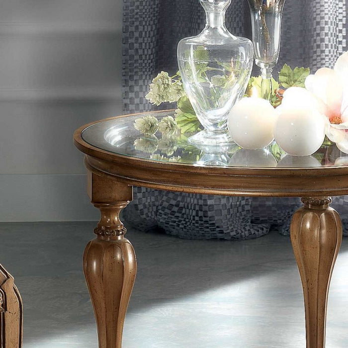 Tavolino rotondo classico legno piano vetro bassano 62x62x60 - Mobili 2G
