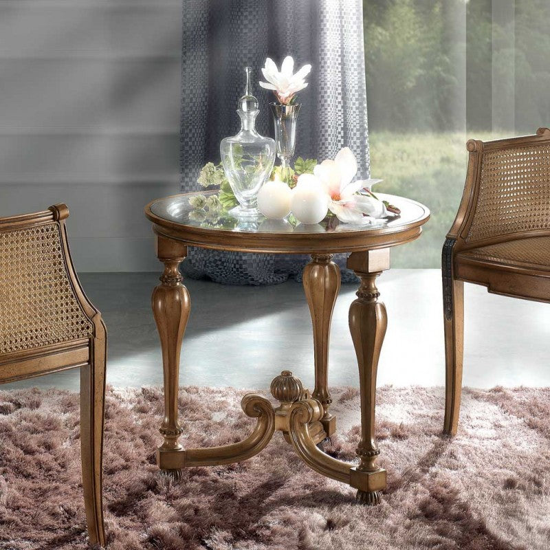 Tavolino rotondo classico legno piano vetro bassano 62x62x60 - Mobili 2G