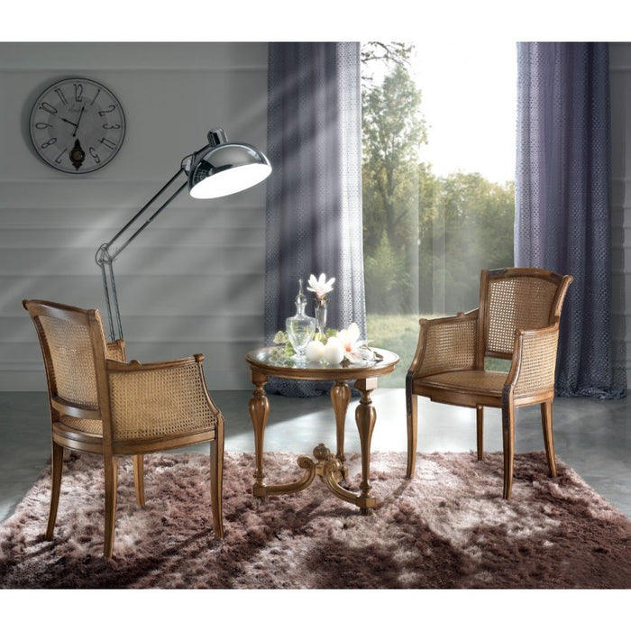 Tavolino rotondo classico legno piano vetro bassano 62x62x60 - Mobili 2G