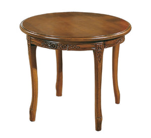 Tavolino rotondo da salotto in legno intagliato con fregi