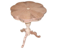 tavolino rotondo "fiore" intarsiato gambone 3 piedi grezzo d.56 h.71 (3122) - Mobili 2G