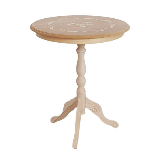 Tavolino rotondo fisso legno intarsiato grezzo 50x50x60 - Mobili 2G