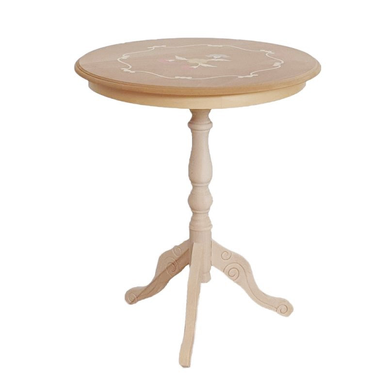 Tavolino rotondo fisso legno intarsiato grezzo 50x50x60 - Mobili 2G
