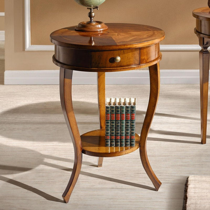 Tavolino rotondo legno intarsiato bassano 50x50x73 - Mobili 2G