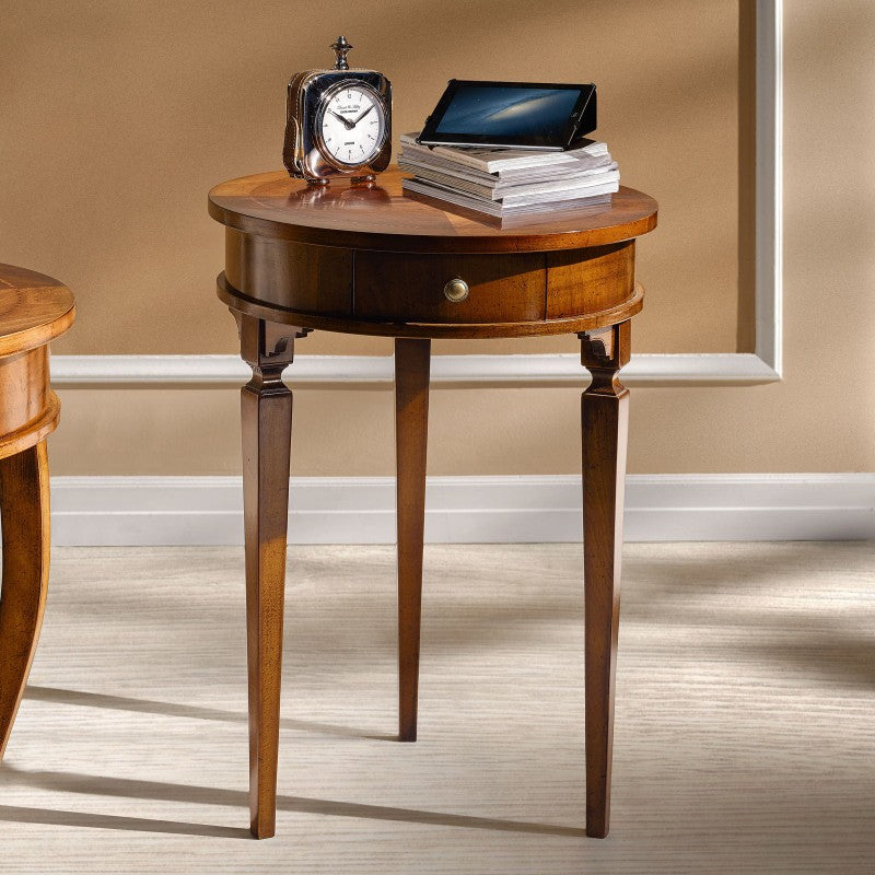 Tavolino rotondo legno intarsiato bassano 50x50x73 - Mobili 2G