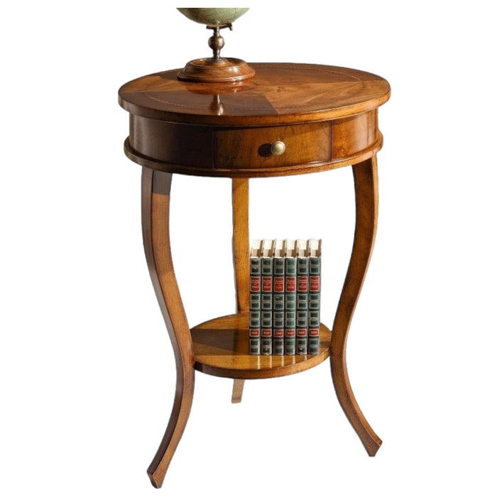 Tavolino rotondo legno intarsiato bassano 50x50x73 - Mobili 2G
