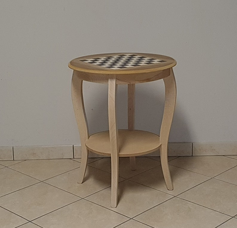 Tavolino rotondo scacchiera legno grezzo 50x50x63 - Mobili 2G