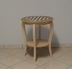 Tavolino rotondo scacchiera legno grezzo 50x50x63 - Mobili 2G