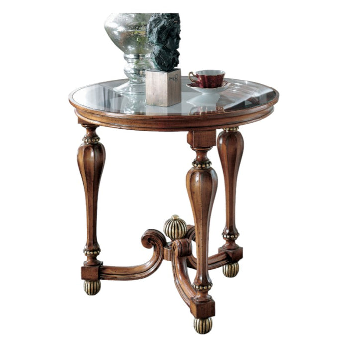 Tavolino rotondo vetro gamba ottagonale legno bassano 62x62x60 - Mobili 2G