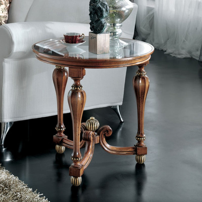 Tavolino rotondo vetro gamba ottagonale legno bassano 62x62x60 - Mobili 2G