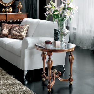 Tavolino rotondo vetro gamba ottagonale legno bassano 62x62x60 - Mobili 2G