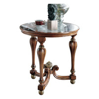 Tavolino rotondo vetro gamba ottagonale legno bassano 62x62x60 - Mobili 2G