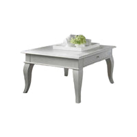 Tavolino shabby quadrato 1 cassetto legno massello bianco l.80 p.80 h.48 - Mobili 2G