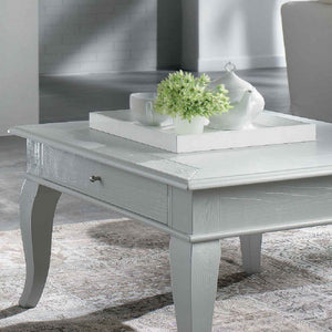 Tavolino shabby quadrato 1 cassetto legno massello bianco l.80 p.80 h.48 - Mobili 2G