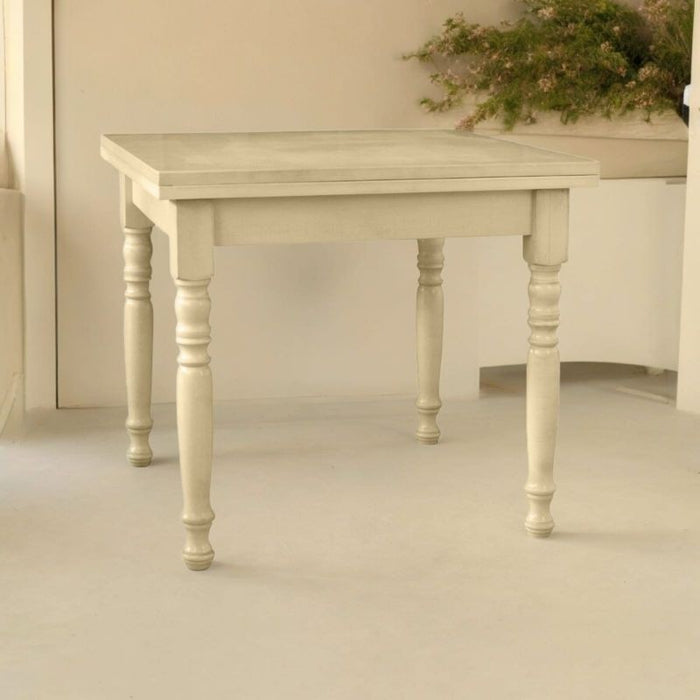 Tavolo allungabile a libro legno shabby avorio anticato 90x90x78 - Mobili 2G