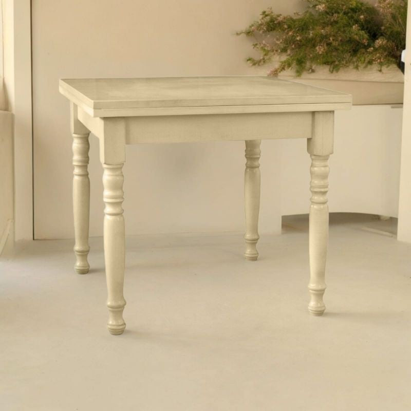 Tavolo allungabile a libro legno shabby avorio anticato 90x90x78 - Mobili 2G