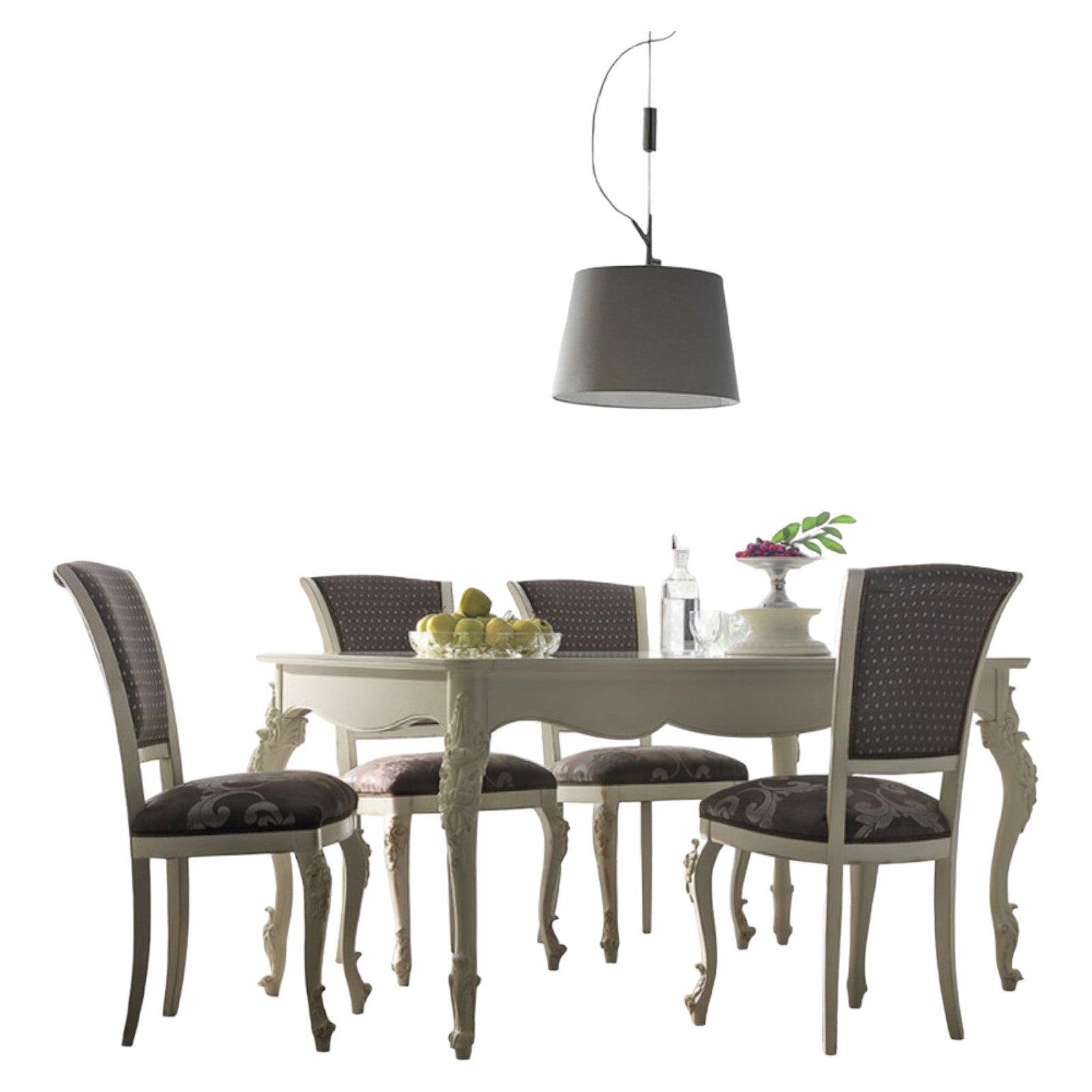 Tavolo allungabile classico gamba intagliata bianco l.161 p.101 h.81 - Mobili 2G