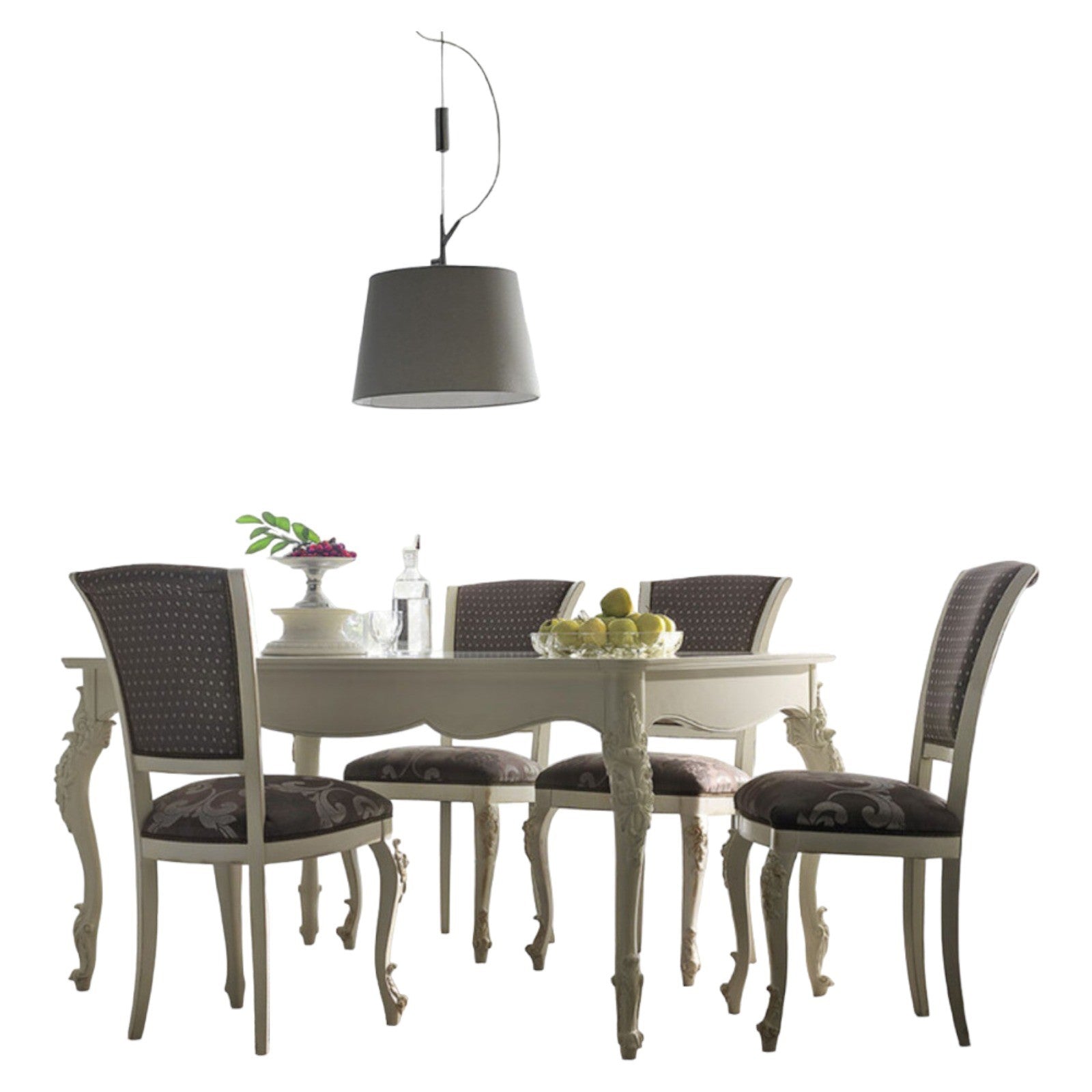 Tavolo allungabile classico gamba intagliata bianco l.161 p.101 h.81 - Mobili 2G