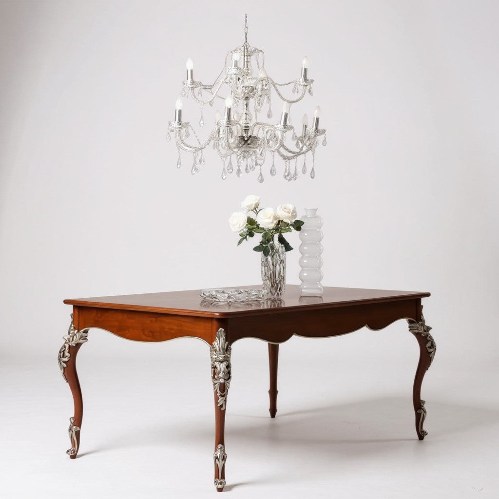 Tavolo allungabile classico gamba intagliata tinta noce l.201 p.101 h.81 - Mobili 2G