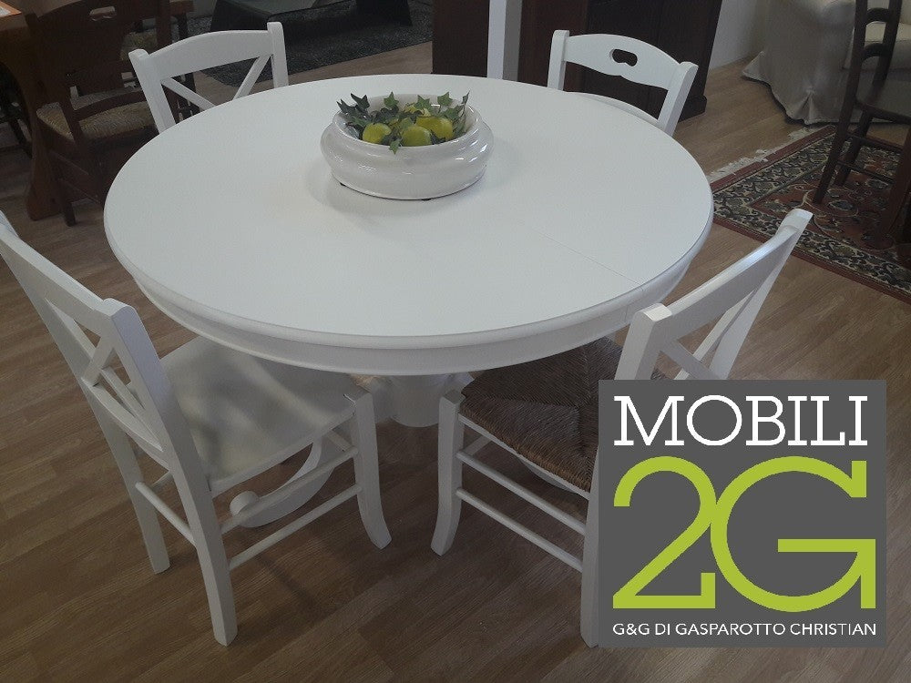 Tavolo arte povera rotondo colore bianco opaco d.100, 1 allunga 40 centimetri