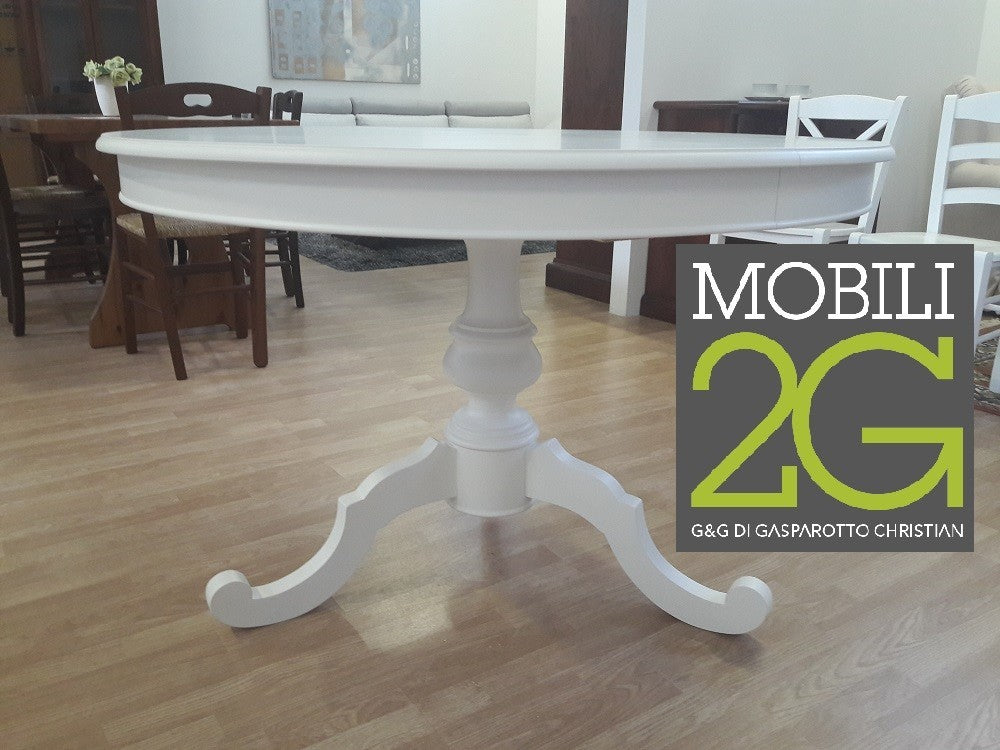 Tavolo arte povera rotondo colore bianco opaco d.120, 1 allunga 40 centimetri