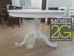 Tavolo arte povera rotondo colore bianco opaco d.120, 1 allunga 40 centimetri