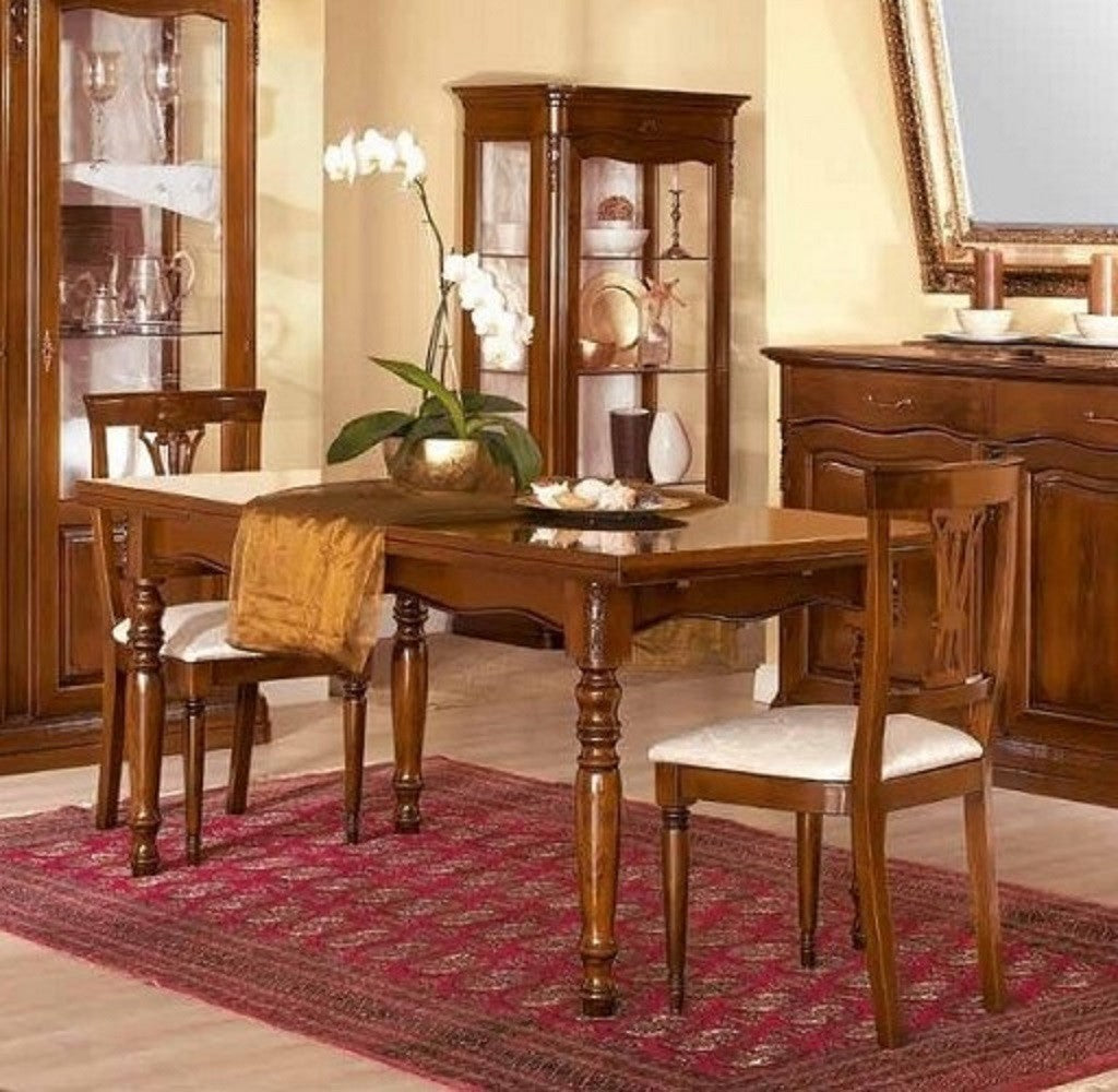 Tavolo classico allungabile legno tinta noce intagliato 160x85x80 - Mobili 2G