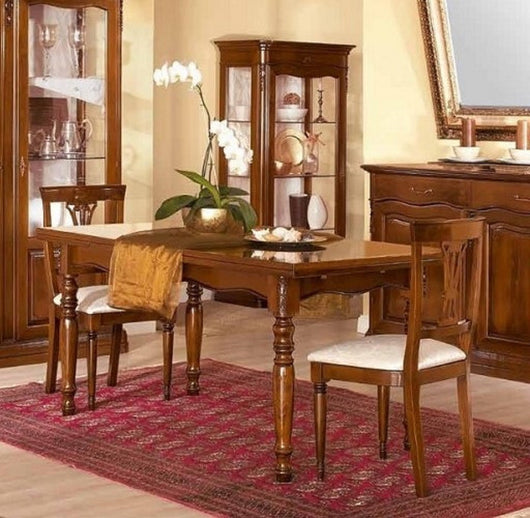 Tavolo classico allungabile legno tinta noce intagliato 160x85x80 - Mobili 2G