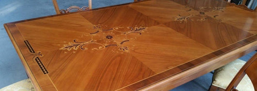 Tavolo fisso rettangolare legno intarsio shabby bicolore 240x128x78 - Mobili 2G