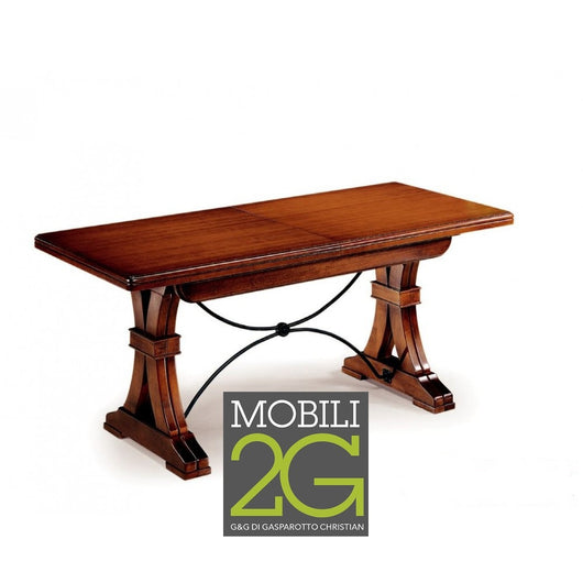 Tavolo fratino con ferro allungabile in legno arte povera noce scuro 180x100 (123) - Mobili 2G