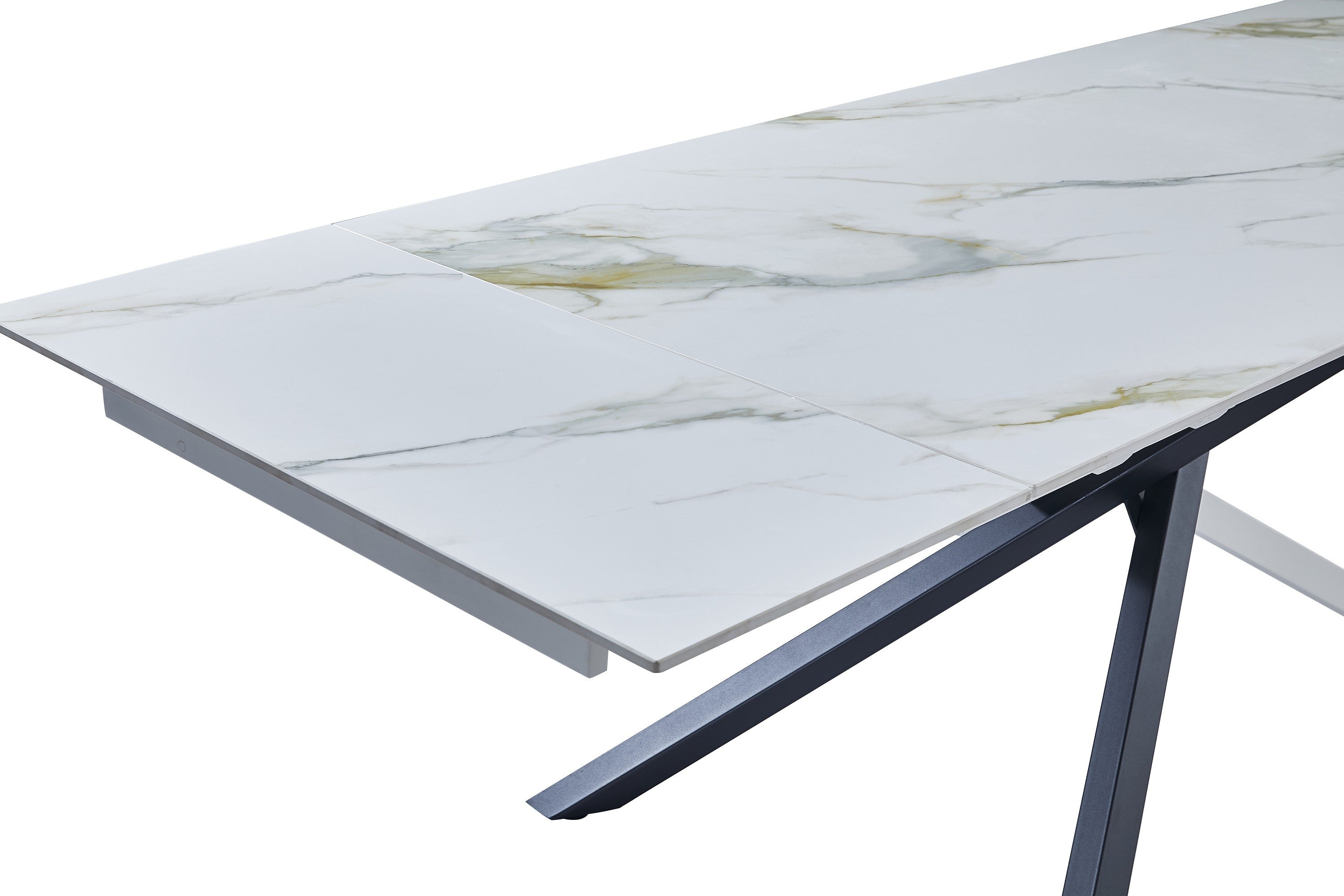 Mobili 2g - tavolo moderno allungabile piano pietra marmo bianco 160x90x78 - Mobili 2G