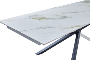 Mobili 2g - tavolo moderno allungabile piano pietra marmo bianco 160x90x78 - Mobili 2G