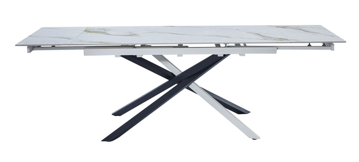 Mobili 2g - tavolo moderno allungabile piano pietra marmo bianco 160x90x78 - Mobili 2G