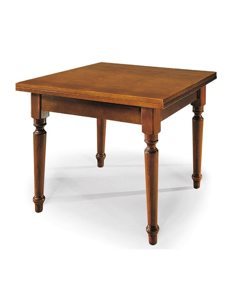 Tavolo noce gamba tornita 100x100 allungabile a libro