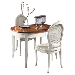 Tavolo ovale allungabile classico legno intarsio shabby bicolore 115x95x78 - Mobili 2G