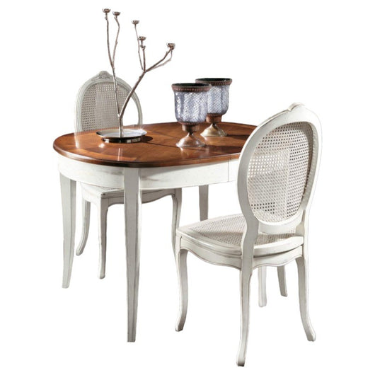 Tavolo ovale allungabile classico legno intarsio shabby bicolore 115x95x78 - Mobili 2G